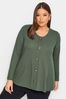 Yours Curve Green Limited Long Sleeve Ribbed Button Front Tunics