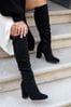 Linzi Black Tennessee Faux Suede Block Heel High Leg Boots