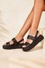 Lipsy Black Regular Fit Double Strap Chunky Faux Leather Flatform Footbed Sandal