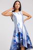Roman Blue Floral Print Dipped Hem Midi Dress