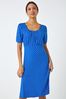 Roman Blue Polka Dot Print Stretch Dress