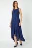 Roman Blue Swirl Jacquard Dipped Hem Midi Dress