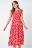 Roman Red Floral Print Shir Midi Dress