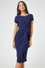 Roman Blue Embellished Twist Waist Midi Dress