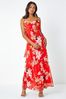 Roman Red Floral Cowl Neck Chiffon Dress