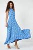 Roman Blue Ditsy Floral Halter Neck Maxi Dress
