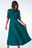 Roman Green Lace Pleated Midi Dress