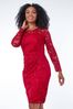 Roman Red Petite Side Ruched Lace Dress