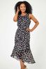 Roman Black Petite Spot Print Frill Trim Dress