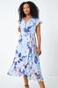 Roman Blue Petite Floral Frill Hem Chiffon Dress