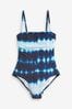 Blue Tie Dye Tummy Shaping Control Bandeau Swimsuit