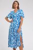Roman Blue Tiered Contrast Floral Print Dress