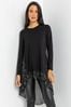 Roman Black Dark Star Foil Print Chiffon Hem Top