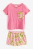 Pink Floral Cotton Short Sleeve Pyjamas, Regular