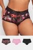 Yours Curve Red Printed Lace Shorts 3 Pack