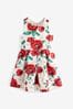Red/White Flower Print Cut Out Detail Scuba Occasion Dress (1.5-16yrs)