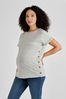 JoJo Maman Bébé Grey & Ecru Cream Stripe Drop Shoulder Maternity & Nursing T-Shirt