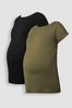 JoJo Maman Bébé Khaki Green & Black 2-Pack Boyfriend Maternity Cotton T-Shirts
