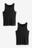 Black Ribbed Pure Cotton Vests 2 Pack