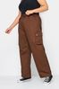 Yours Curve Brown Wide Leg Woven Cargo Trousers