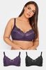 Yours Curve Purple Cotton Lace Nonwired Nonpadded Bra 2 Pack