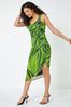 Dusk Green Swirl Print Ruched Stretch Dress