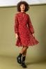 Dusk Red Animal Frill Detail Chiffon Dress