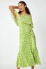 Dusk Green Spot Print Overlay Chiffon Maxi Dress