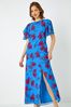 Roman Blue Floral Tiered Sleeve Maxi Dress