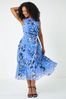 Roman Blue Petite Floral Print Pleated Midi Dress