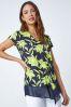 Roman Yellow Floral Print Chiffon Hem Jersey Top