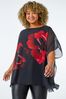Roman Red Curve Floral Chiffon Overlay Top