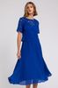 Roman Blue Chrome Lace Top Overlay Pleated Midi Dress