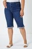 Roman Blue Curve Stretch Knee Length Denim Shorts