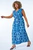 Roman Blue Curve Stretch Waist Midi slip Dress