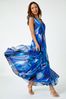 Roman Blue Floral Print Frill Detail Maxi Dress