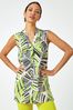 Roman Green Palm Print Asymmetric Top