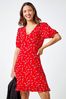 Roman Red Floral Print Frill Tea Dress