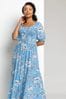 Roman Blue Petite Floral Print Shirred Bodice Maxi Dress