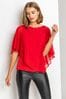 Roman Red Embellished Chiffon Overlay Top