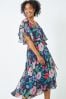 Roman Blue Petite Floral Chiffon Cape Dress