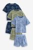 Blau/Grün/Waffel/Dino - Kurze Pyjamas, 3er-Pack (9 Monate bis 10 Jahre)