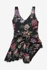 Black/Pink Floral Tummy Shaping Control Skirted Swimsuit
