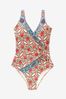 Ecru/Pink Paisley Ruched Side Tummy Shaping Control Swimsuit