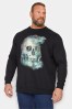 BadRhino Big & Tall Black Skull Print Crew Sweater