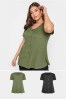 Yours Curve Green Limited Short Sleeve Ribbed Swing Top 2 Pack