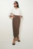 Brown Linen Blend Maxi Skirt, Regular