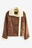 ONLY Brown Faux Suede Aviator Jacket With Teddy Borg Lining