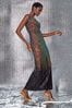 Roman Metallic Ruched Sequin Maxi Stretch Dress