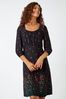 Roman Black Ditsy Floral Print Stretch Dress